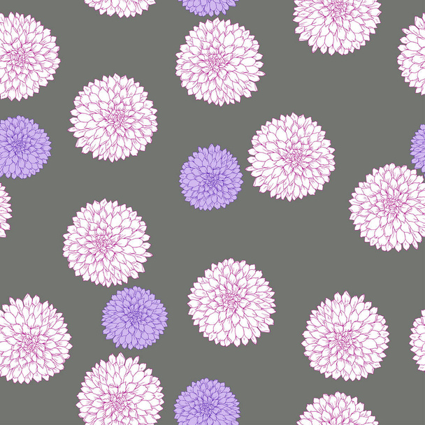 Απρόσκοπτη μοτίβο με λουλούδια Σκιαγραφία σε γκρι φόντο. Το χέρι συντάσσονται διανυσματικά εικονογράφηση.  - Διάνυσμα, εικόνα