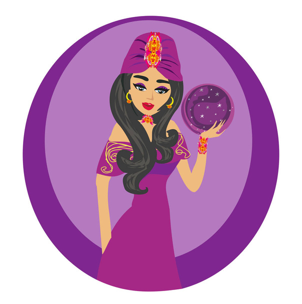 beautiful Fortuneteller woman with magic ball - Διάνυσμα, εικόνα