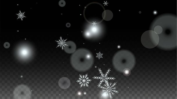 Christmas  Vector Background with White Falling Snowflakes Isolated on Transparent Background. Realistic Snow Sparkle Pattern. Snowfall Overlay Print. Winter Sky. Design for Party Invitation. - Vektör, Görsel