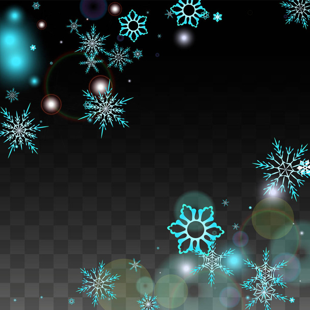 Christmas  Vector Background with Blue Falling Snowflakes Isolated on Transparent Background. Realistic Snow Sparkle Pattern. Snowfall Overlay Print. Winter Sky. Design for Party Invitation. - Wektor, obraz