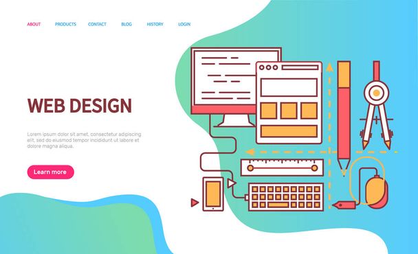 Web Design Page Decorated by Device Icons Vector - Vector, Image