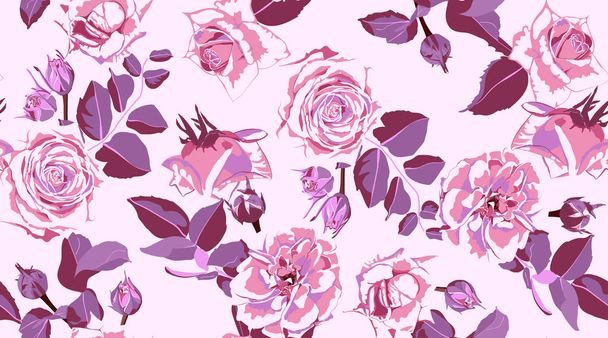 Varrat nélküli Rose Pattern, rusztikus virágos háttér. - Vektor, kép