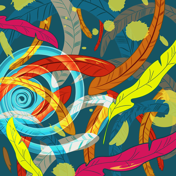 Abstract background of falling feathers, drops and swirl - Vektori, kuva