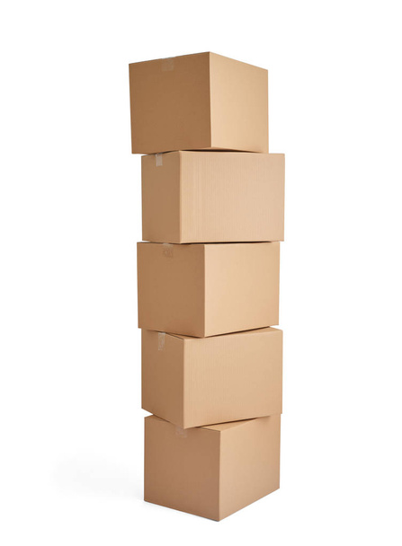 close up of  a stack of cardboard boxes on white background - Photo, Image