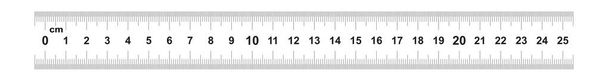 Regla de doble cara 25 centímetros o 250 mm. Valor de la división 0,5 mm. Dispositivo de medición de longitud precisa. Rejilla de calibración
 - Vector, imagen