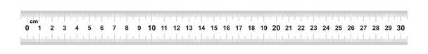 Regla de doble cara 30 centímetros o 300 mm. Valor de la división 0,5 mm. Dispositivo de medición de longitud precisa. Rejilla de calibración
 - Vector, imagen