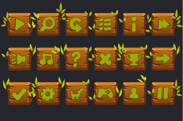 Vektor játék ui kit. Készlet-ból fából készült négyzet alakú gombok a grafikus felhasználói felület Gui és a 2D-s játékok. - Vektor, kép