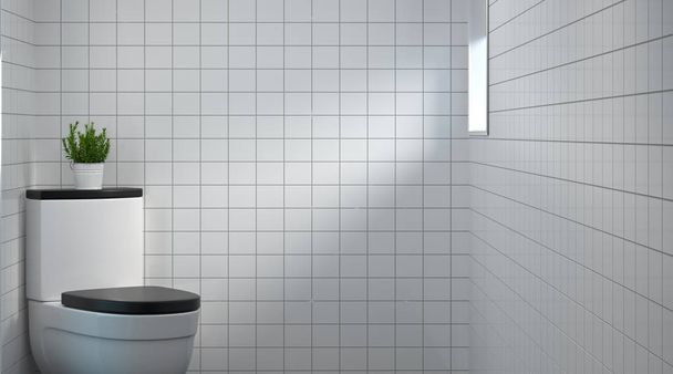 salle blanche toilette propre et lumière du soleil mur blanc 3d rendant moderne salle de bain design intérieur de la maison, douche, copier l'espace de fond
 - Photo, image