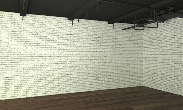 lege ruimte moderne ruimte interieur 3d rendering loft stijl witte bakstenen muur - Foto, afbeelding