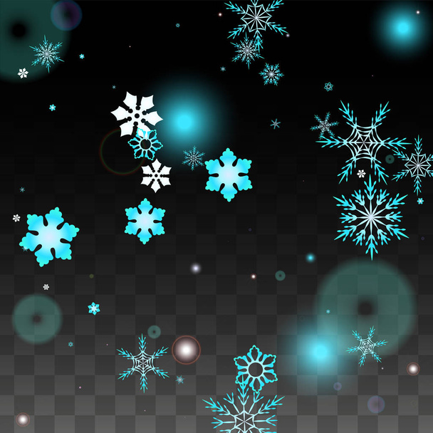 Christmas  Vector Background with Blue Falling Snowflakes Isolated on Transparent Background. Realistic Snow Sparkle Pattern. Snowfall Overlay Print. Winter Sky. Design for Party Invitation. - Vector, Image