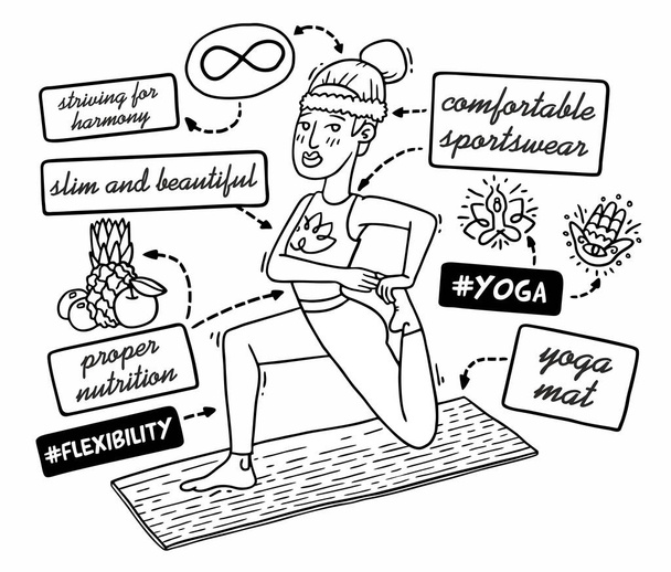 hermosa chica en medias haciendo yoga negro y blanco cómic
 - Vector, Imagen