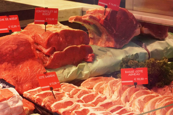 Raw meat for sale in butcher's shop - Photo, Image