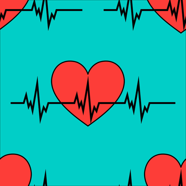 Kardiologie Herzschlagrhythmus ecg nahtlose Symbolmuster - Vektor, Bild