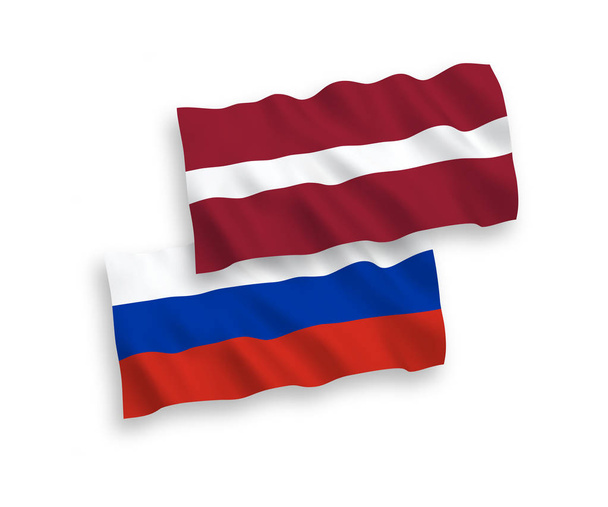 Σημαίες της Λετονίας και της Ρωσίας σε λευκό φόντο - Διάνυσμα, εικόνα