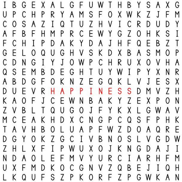 Happiness. Find the word in the word puzzle. Word game. Seamless pattern with letters. Vector illustration. - Vector, Image