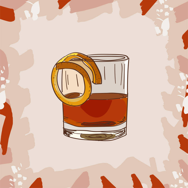 カクテルの隔離された図をスケッチします。現代的な古典 Sazerac バーのアルコール飲料。ベクターの手描きの画像コレクション. - ベクター画像