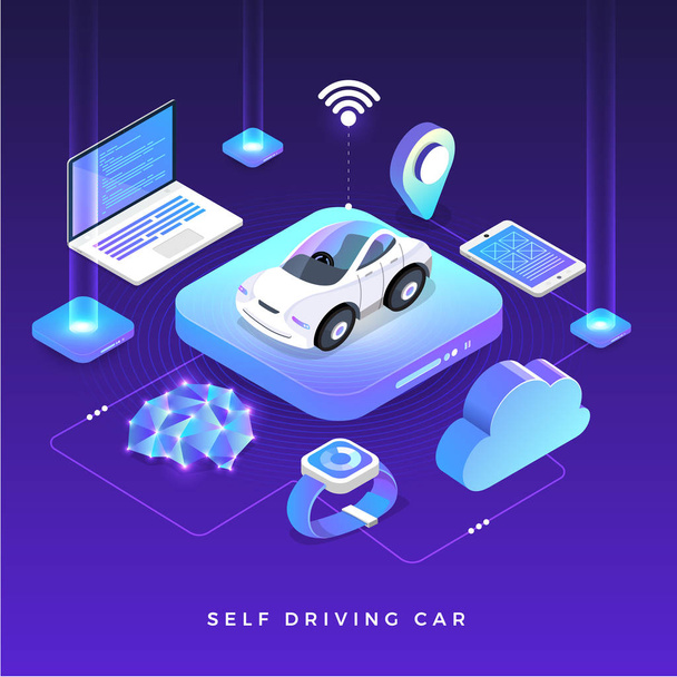 Autonome auto-conduite Capteurs automobiles Smart Car Driverless technologie de véhicule. Illustration vectorielle
. - Vecteur, image