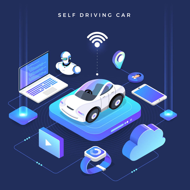 Autonome auto-conduite Capteurs automobiles Smart Car Driverless technologie de véhicule. Illustration vectorielle
. - Vecteur, image