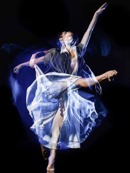 odern ballet dancer dancing woman isolated black bacground - Fotoğraf, Görsel