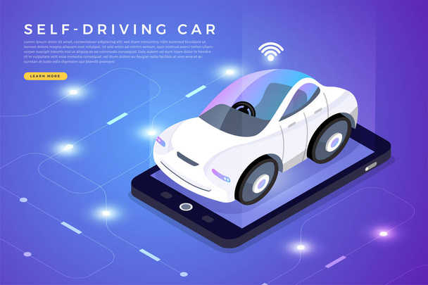 Autonóm, önálló vezetés autó érzékelő intelligens autó meghajtó jármű technológia. Vektor illusztrálják. - Vektor, kép