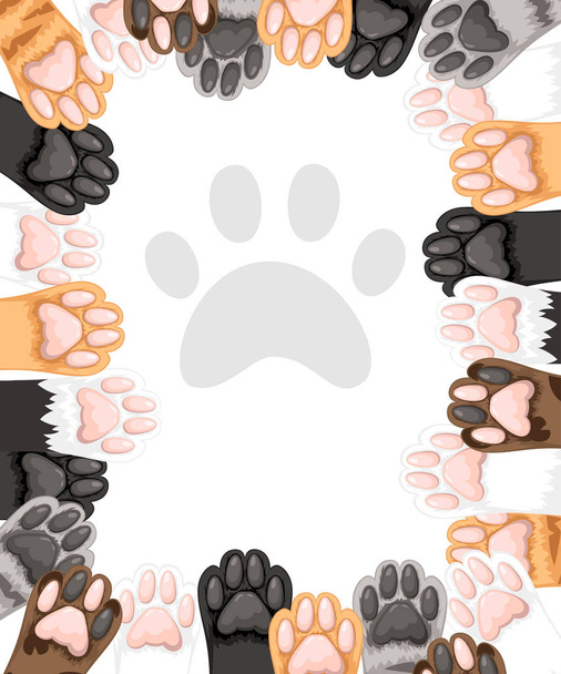 Μοτίβο του διαφορετικού χρώματος πόδια γάτα συλλογή εικονιδίων. Ωραίο σετ ποδιών γάτας. Concept για το σχεδιασμό ευχετήριων καρτών. Εικόνα επίπεδου διανυσματικού φορέα σε λευκό φόντο. - Διάνυσμα, εικόνα