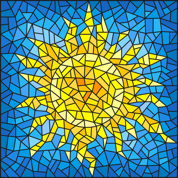 Obrázek ve stylu mozaikové okno abstraktní popraskané slunce na modré obloze - Vektor, obrázek