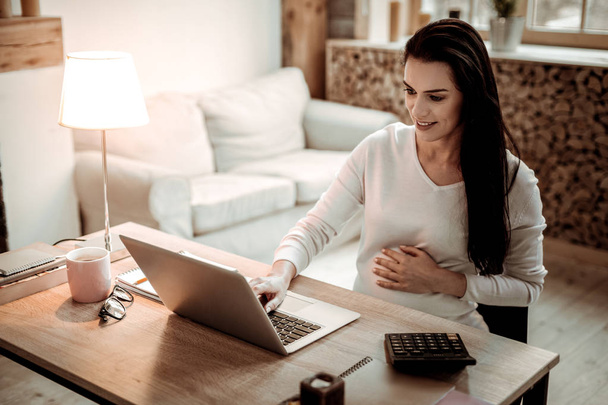 Delighted pregnant woman working on the laptop - Foto, Imagem