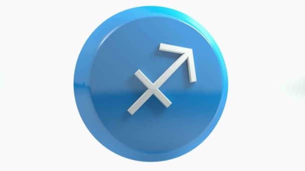 Niebieski znak zodiaku Strzelec ikona ilustracja koło przycisk push - 3d renderowania - Materiał filmowy, wideo