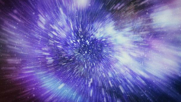 explodierende und expandierende Bewegungen. Schleifenanimation mit interstellarer Reise durch ein blaues Kraftfeld mit Galaxien und Sternen - Foto, Bild