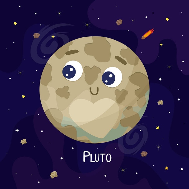 Cute cartoon Pluto  planet character. Space vector illustration - Vector, Image