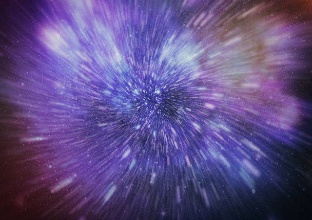Έκρηξη και επέκταση χρησιμ. Βρόχο animation με σκουληκότρυπα διαστρικά ταξίδια μέσα από ένα μπλε πεδίο δυνάμεων με τους γαλαξίες και αστέρια - Φωτογραφία, εικόνα