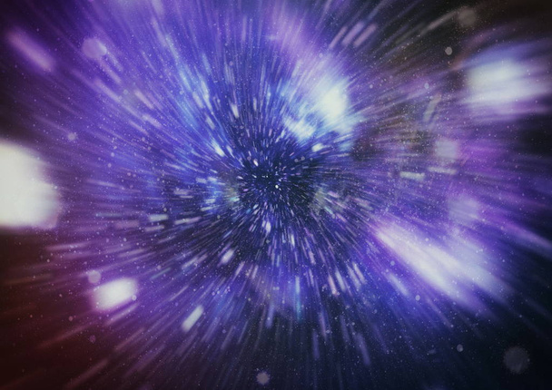 explodierende und expandierende Bewegungen. Schleifenanimation mit interstellarer Reise durch ein blaues Kraftfeld mit Galaxien und Sternen - Foto, Bild