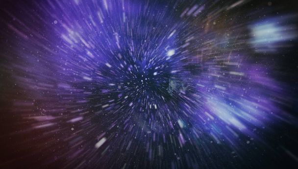 爆発して運動を拡大します。銀河と星とブルーの力フィールドを介してワームホール星間旅行のループ アニメーション - 写真・画像