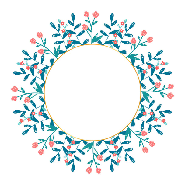 Spring wreath, different flowers and plants. Place for text. Vector illustration. Ready design for poster, flyer, greeting card or banner. - Вектор, зображення