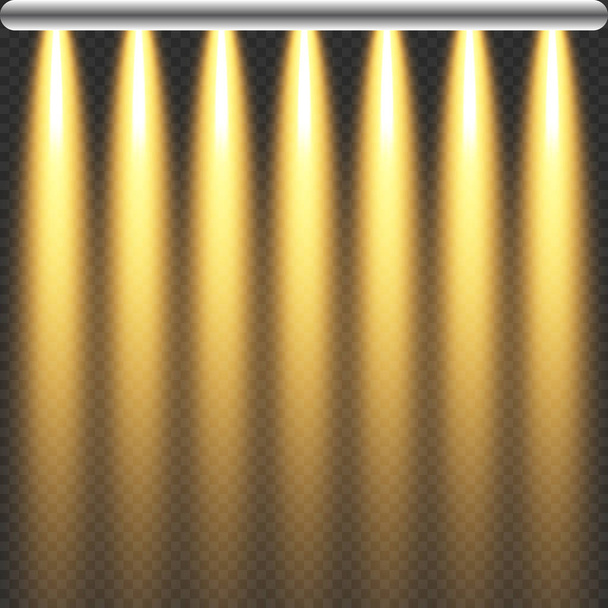 Concert lighting, stage spotlights set. Concert spotlight with beam, illuminated spotlights for web design illustration - Vektor, Bild