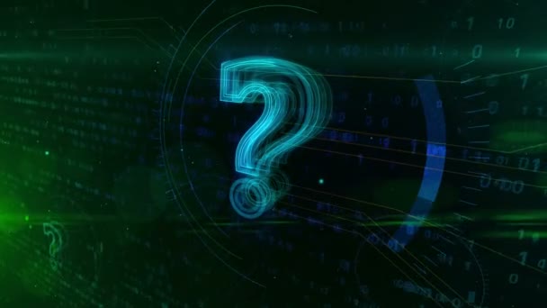 Question mark sign on cyber background. Internet searching, digital knowledge, FAQ and computer education abstract concept animation. - Footage, Video