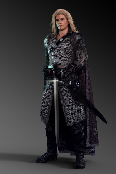 Όμορφος αρσενικό ιππότης ή πολεμιστής, μεσαιωνικό ή ξωτικό, στο Mail Surcote - Φωτογραφία, εικόνα