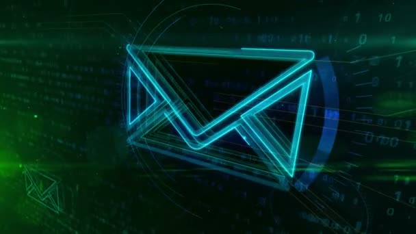 Internetes e-mail kommunikáció a virtuális térben, a borítékon jelentkezik digitális háttér. Levelezés biztonsági és digitális üzenet szimbólum elvont fogalom animáció. - Felvétel, videó