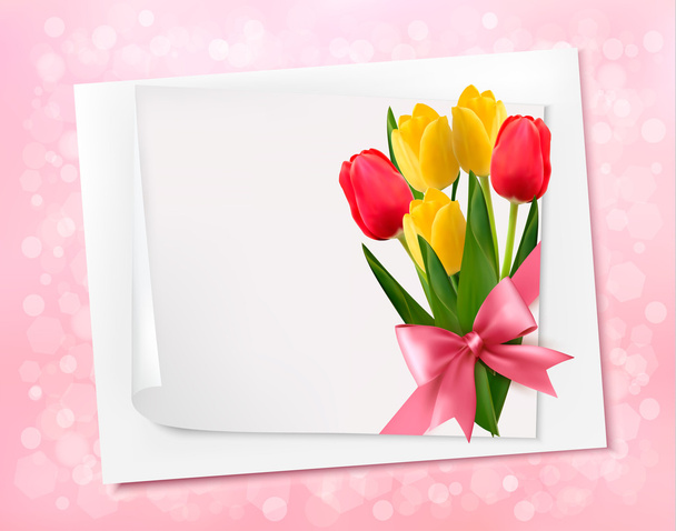 Holiday background with sheet of paper and colorful flowers. Vec - Vector, imagen