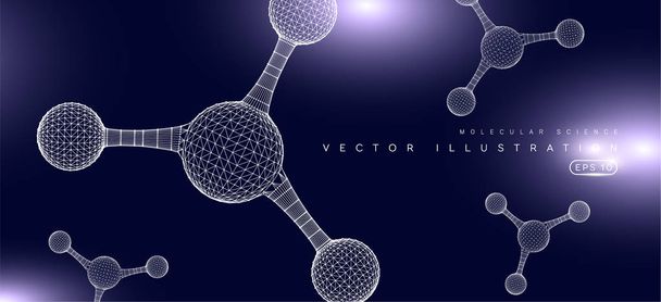 Abstract polygonal molecule structure design template. Low poly biological connected cell. Molecular science technology mesh geometric DNA 3D element. Polygonal science design. Formula particle. - Vektor, kép