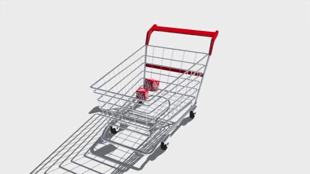 Shopping carts with red cubes. Concept of discount - Filmagem, Vídeo
