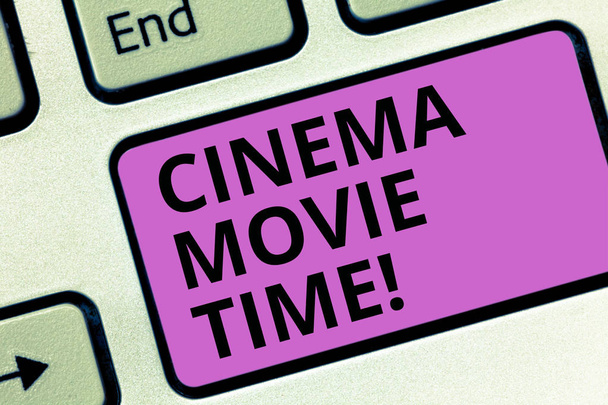 Word writing text Cinema Movie Time. Business concept for which entertainment such showing movie scheduled to start Keyboard key Intention to create computer message pressing keypad idea. - Photo, Image