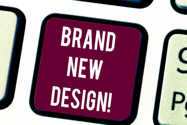 Conceptual hand writing showing Brand New Design. Business photo text something or product that has unique looking and features Keyboard key Intention to create computer message idea. - Photo, Image