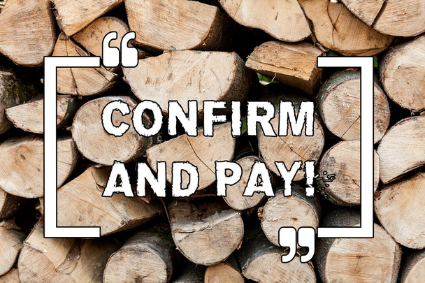 手書きテキスト確認し、支払を書きます。概念の意味背景ビンテージ木製野生メッセージ考えの意図思考あなたの購入とお支払い確認木造をチェックしてください。. - 写真・画像