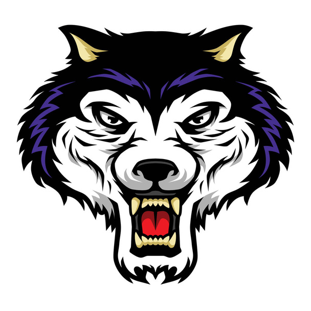 Ilustración de la mascota de la cabeza de lobo rugiente en estilo de dibujos animados
  - Vector, imagen