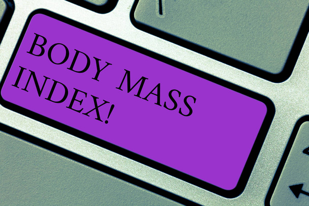 Text sign showing Body Mass Index. Conceptual photo Value derived from the weight and height of an individual Keyboard key Intention to create computer message pressing keypad idea. - Photo, Image