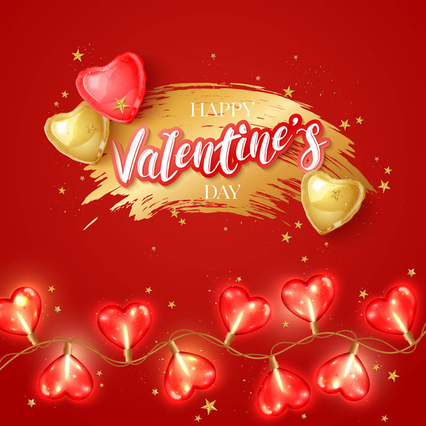 Valentine day background with heart shaped light bulb. Love concept vector illustration - Vektör, Görsel
