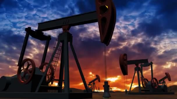Αντλίες πετρελαίου σε φόντο ηλιοβασίλεμα - Πλάνα, βίντεο