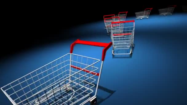 Empty shopping carts on blue - Materiał filmowy, wideo