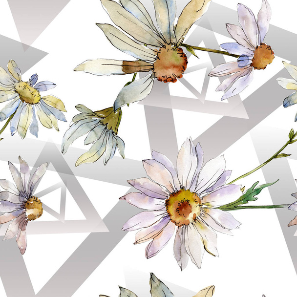 White daisy floral botanical flower. Wild spring leaf wildflower isolated. Watercolor illustration set. Watercolour drawing aquarelle. Seamless background pattern. Fabric wallpaper print texture. - Valokuva, kuva